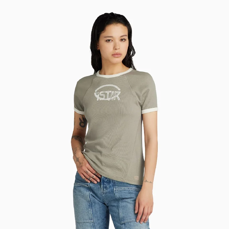 high-neck blouses for ladies -Women's Army Ringer Slim T-Shirt