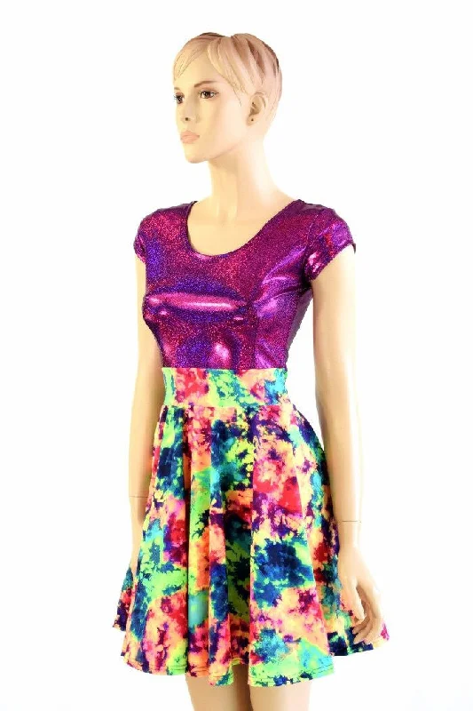 casual dresses for women -Acid Splash & Fuchsia Skater Dress