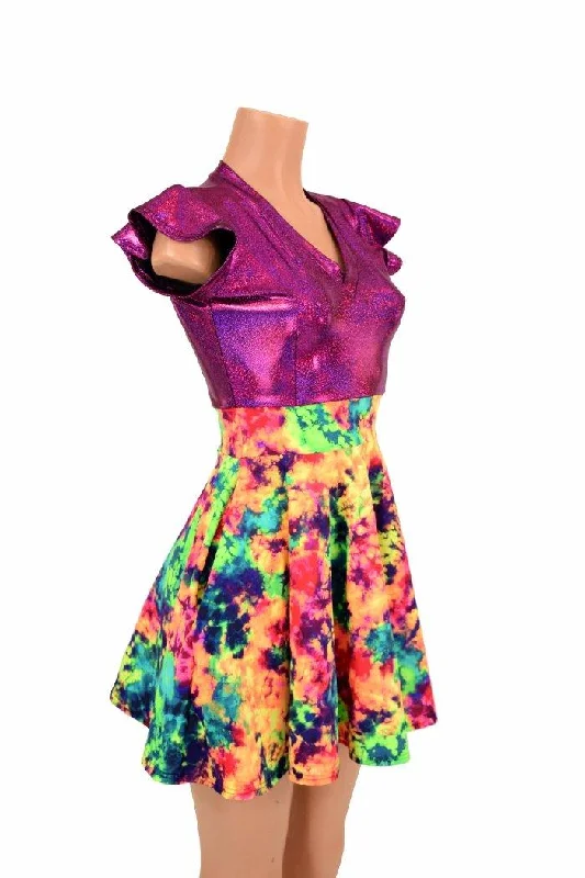 women’s printed maxi dresses -Acid Splash & Fuchsia Skater Dress