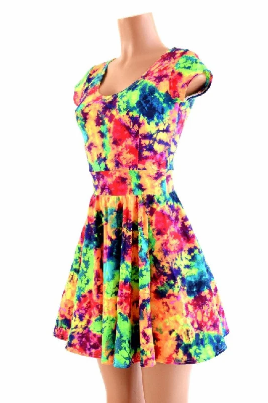 women’s halter neck dresses -Acid Splash UV Glow Skater Dress