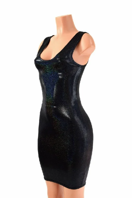 women's party dresses -Black Holographic Tank Dress