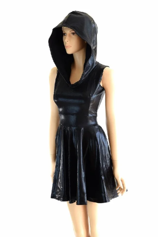 women’s casual shift dresses -Black Mystique Hoodie Skater Dress