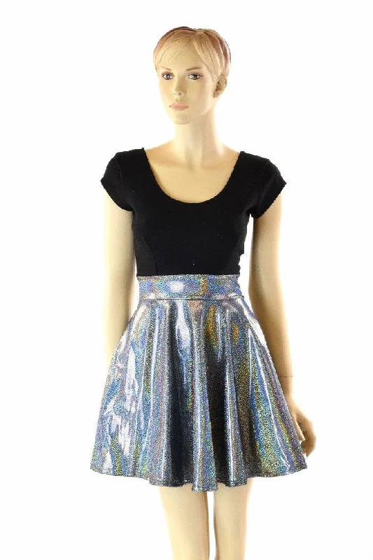 women’s button-down dresses -Black & Silver Holographic Skater Dress