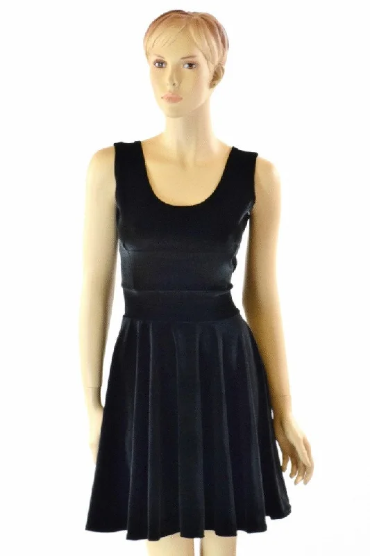 women’s colorful maxi dresses -Black Velvet Pocket Skater Dress