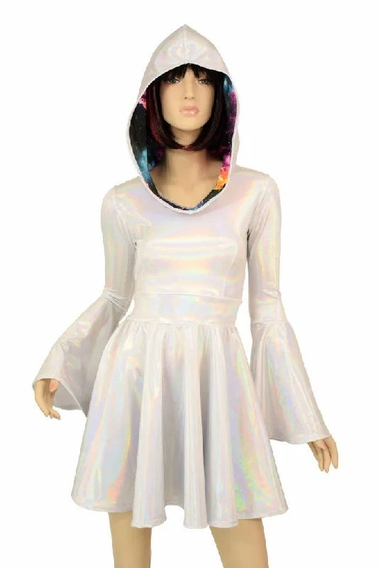 long maxi dresses for women -Flashbulb Holographic Trumpet Sleeve Dress