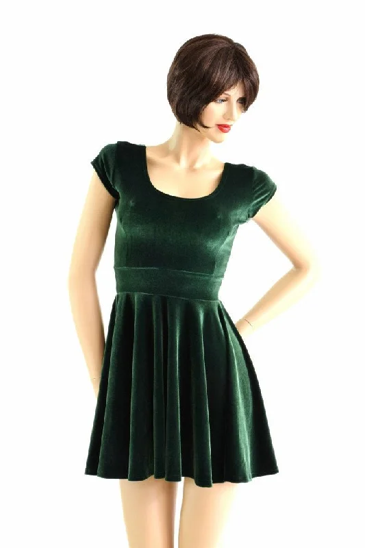 women’s maternity dresses -Forest Green Velvet Skater Dress