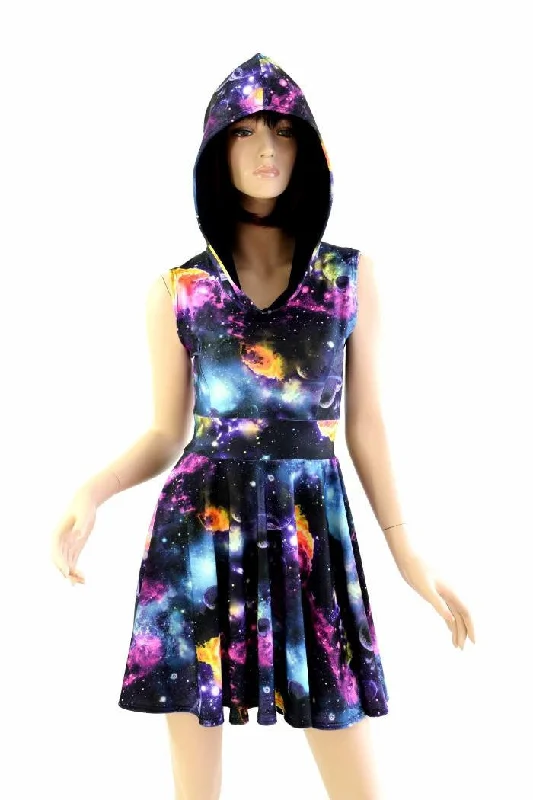 women’s retro dresses -Galaxy Pocket Hoodie Skater Dress