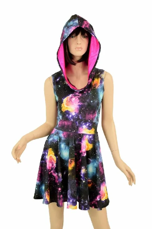 women’s peplum dresses -Sleeveless Galaxy Hooded Skater Dress