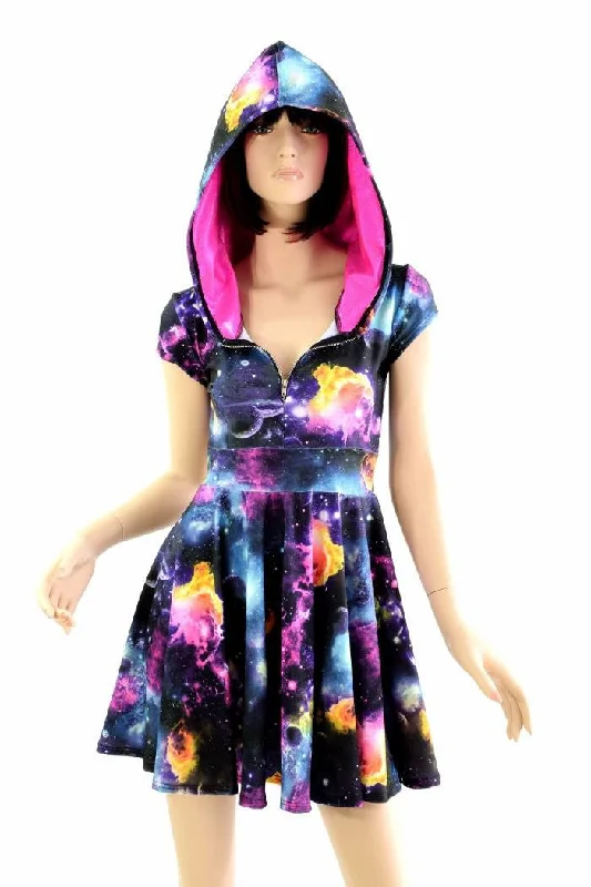 women’s printed maxi dresses -Galaxy Zipper Front Skater Dress