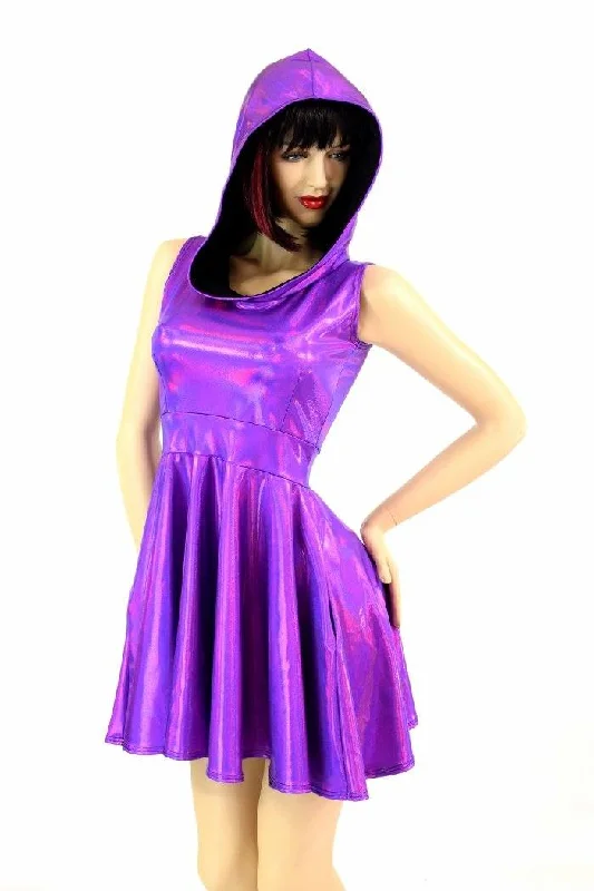 women’s bodycon dresses -Grape Holographic Pocket Skater Dress