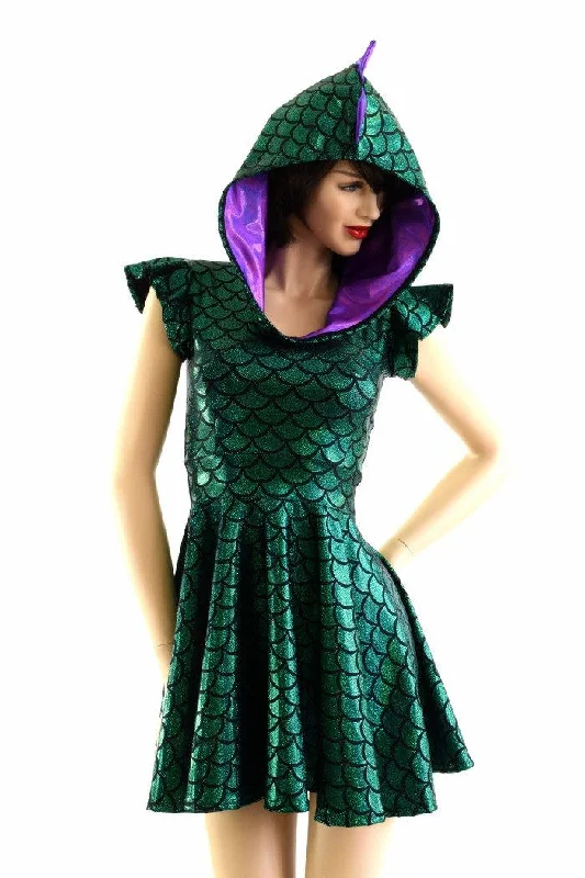 pencil dresses for women -Green Dragon Hoodie Skater Dress