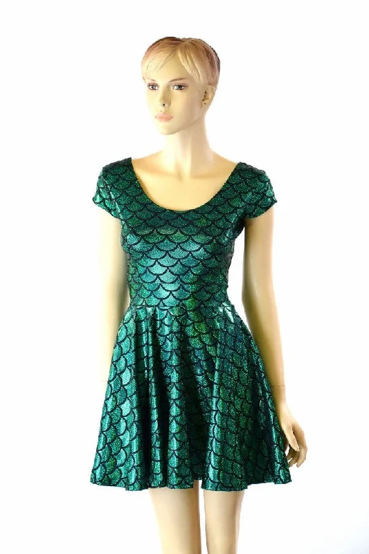 women’s gingham dresses -Green Mermaid Skater Dress