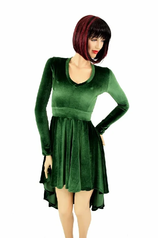 women’s t-shirt dresses -Green Velvet Hi Lo Skater Dress