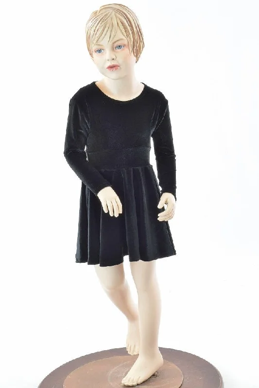 plus size dresses for women -Kids Black Velvet Skater Dress