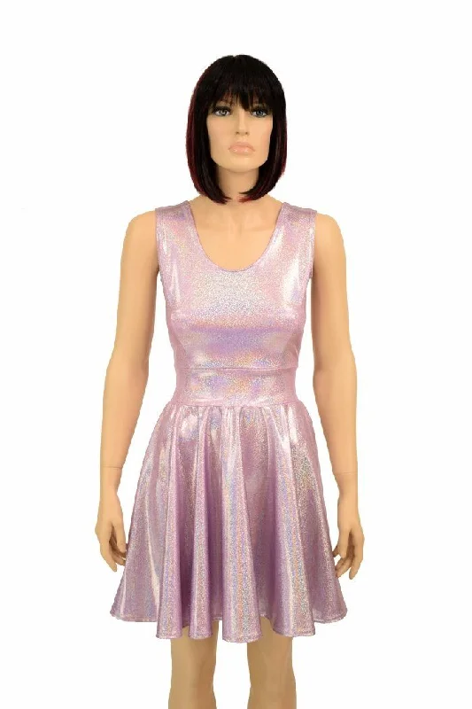 women’s black cocktail dresses -Lilac Holographic Skater Dress