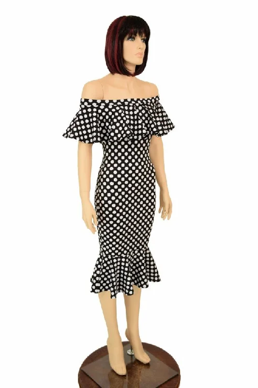 women’s ruched dresses -Off Shoulder Ruffled Wiggle Dress