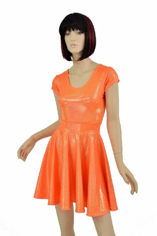 women’s pleated midi dresses -Orange Sparkly Jewel Cap Sleeve Skater Dress