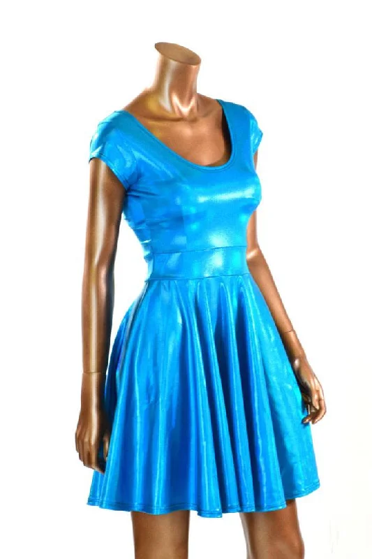 women’s satin dresses -Peacock Holographic Skater Dress