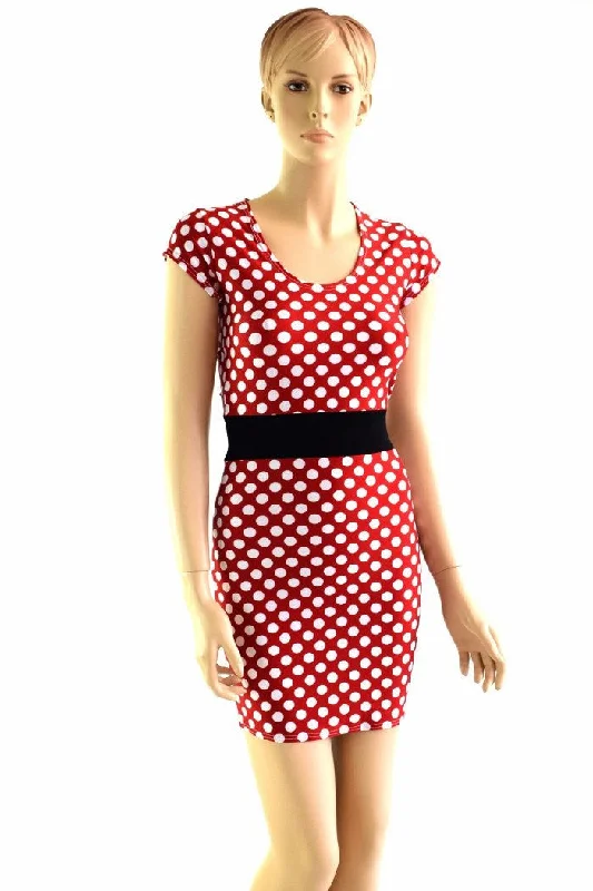 women's party dresses -Polka Dot Black Waistband Minnie Dress