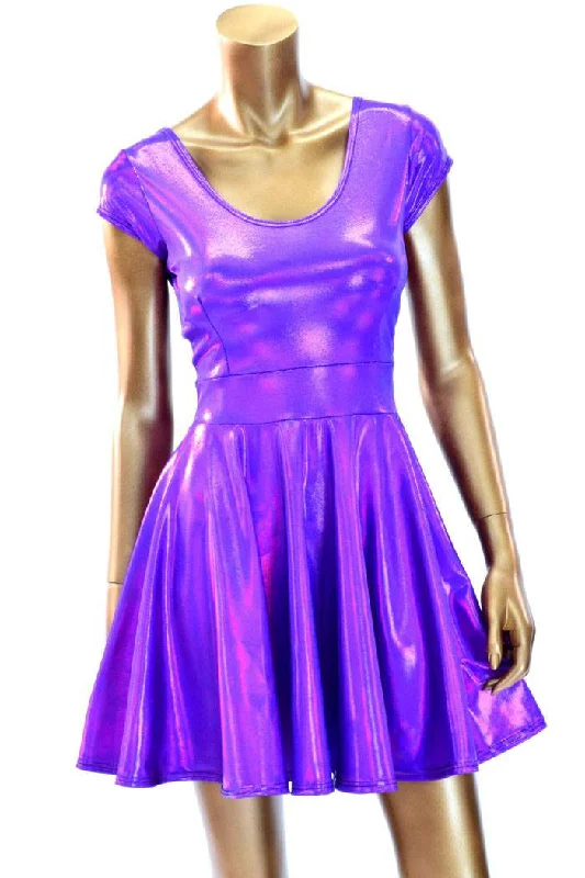 women’s off-the-shoulder dresses -Purple Holographic Skater Dress