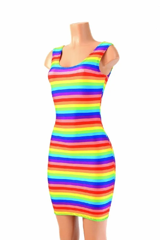 women’s peplum dresses -Rainbow Stripe Tank Dress