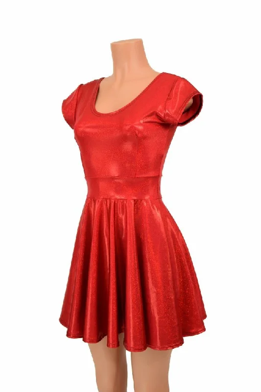 women’s dressy dresses -Red Sparkly Jewel Cap Sleeve Skater Dress