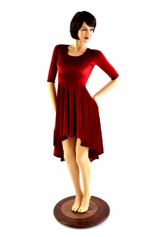 long sleeve dresses for women -Red Velvet Hi Lo Skater Dress