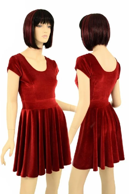 women’s long boho dresses -Red Velvet Skater Dress