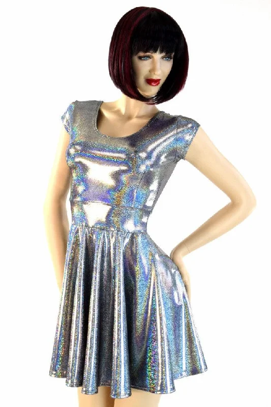 women’s retro dresses -Silver Holographic Skater Dress