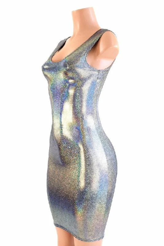 women’s midi dresses -Silver Holographic Tank dress