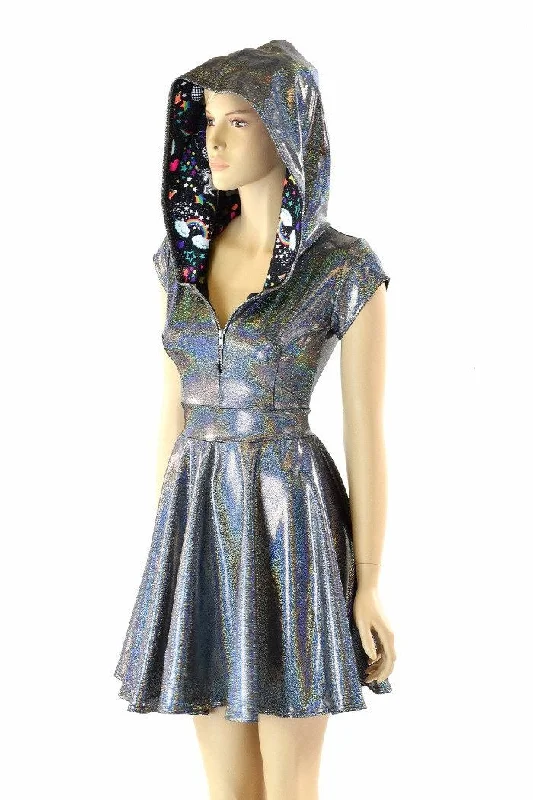 women’s maternity dresses -Silver Holographic & Unicorns Skater Dress