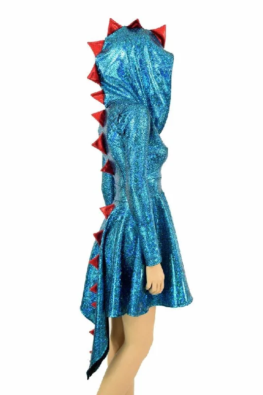 women’s spaghetti strap dresses -Turquoise Dragon Hoodie Skater Dress