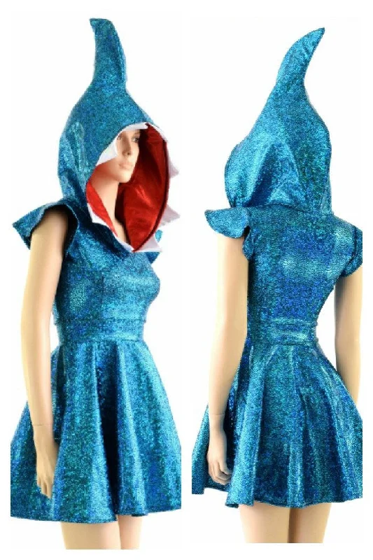 women’s smock dresses -Turquoise Sexy Shark Skater Dress