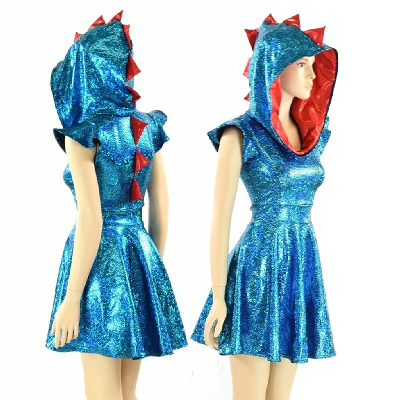 women's summer dresses -Turquoise & Red Dragon Spiked Skater Dress