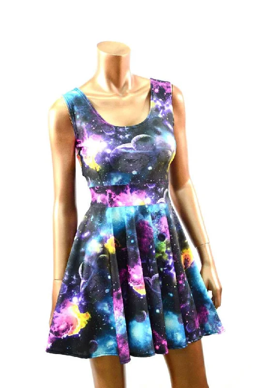 women’s square neck dresses -UV Glow Galaxy Tank Skater Dress