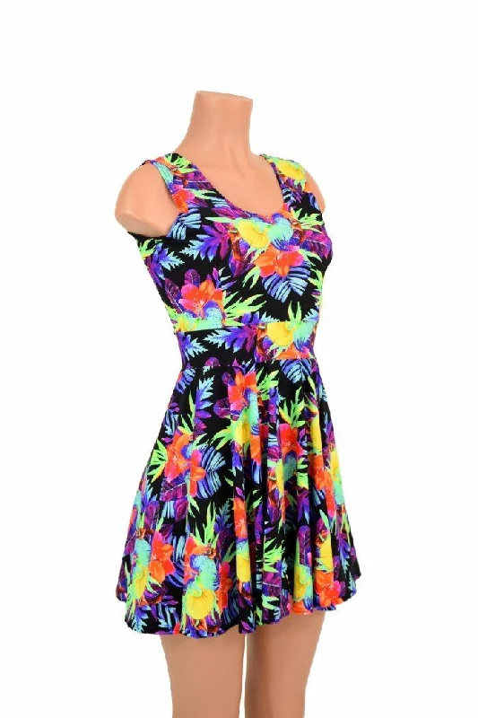 women’s peplum dresses -UV Glow Sonic Bloom Tank Skater Dress