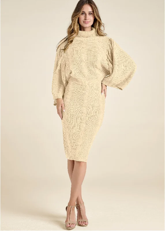 women’s velvet dresses -Two-Piece Sweater Dress  - Beige