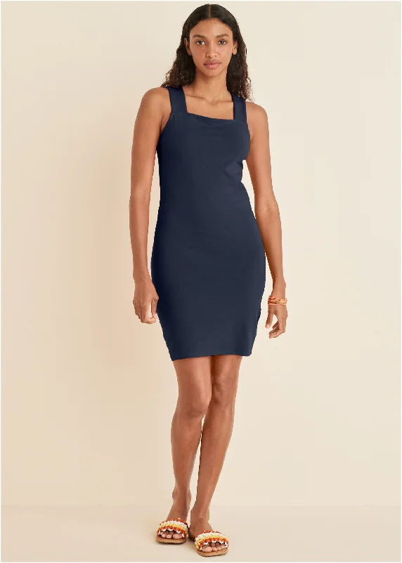 women’s skater dresses -Square Neck Tank Dress - Navy