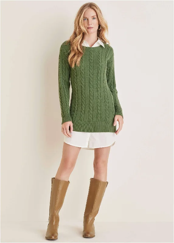 women’s polka dot dresses -Twofer Sweater Dress - Bronze Green