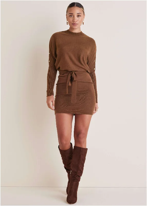 women’s empire waist dresses -Dolman Sleeve Sweater Dress - Chocolate Fondant