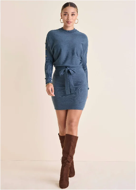 strapless dresses for women -Dolman Sleeve Sweater Dress - Vintage Indigo