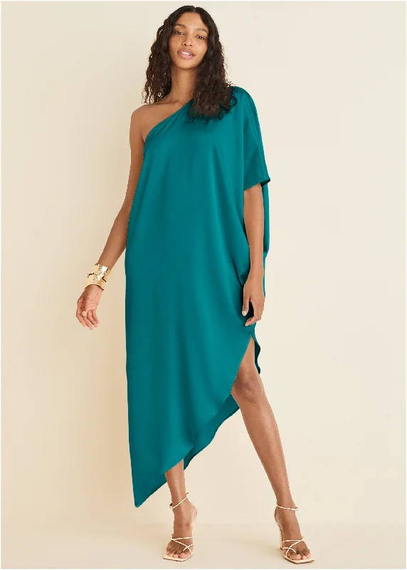 short dresses for women -One-Shoulder Kaftan Dress - Teal