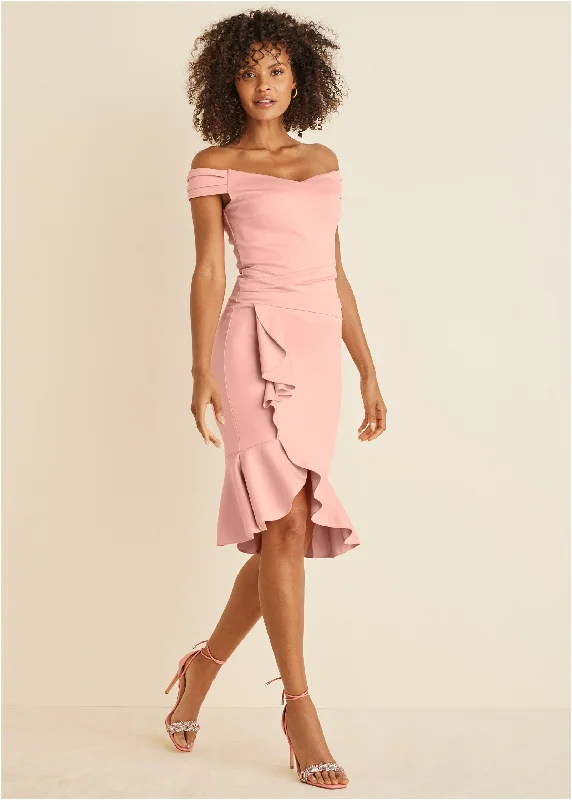 women’s colorful maxi dresses -Ruffle Detail Dress - Blush