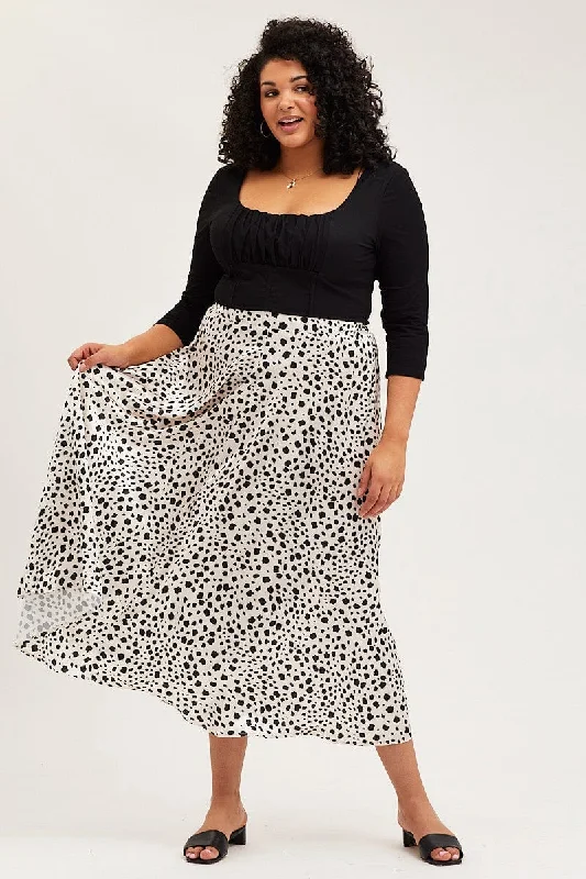 women's harem pants -Geo Print Midi Satin Skirt