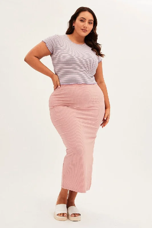 women’s zip-up pants -Pink Bodycon Skirt Side Split Rib Jersey